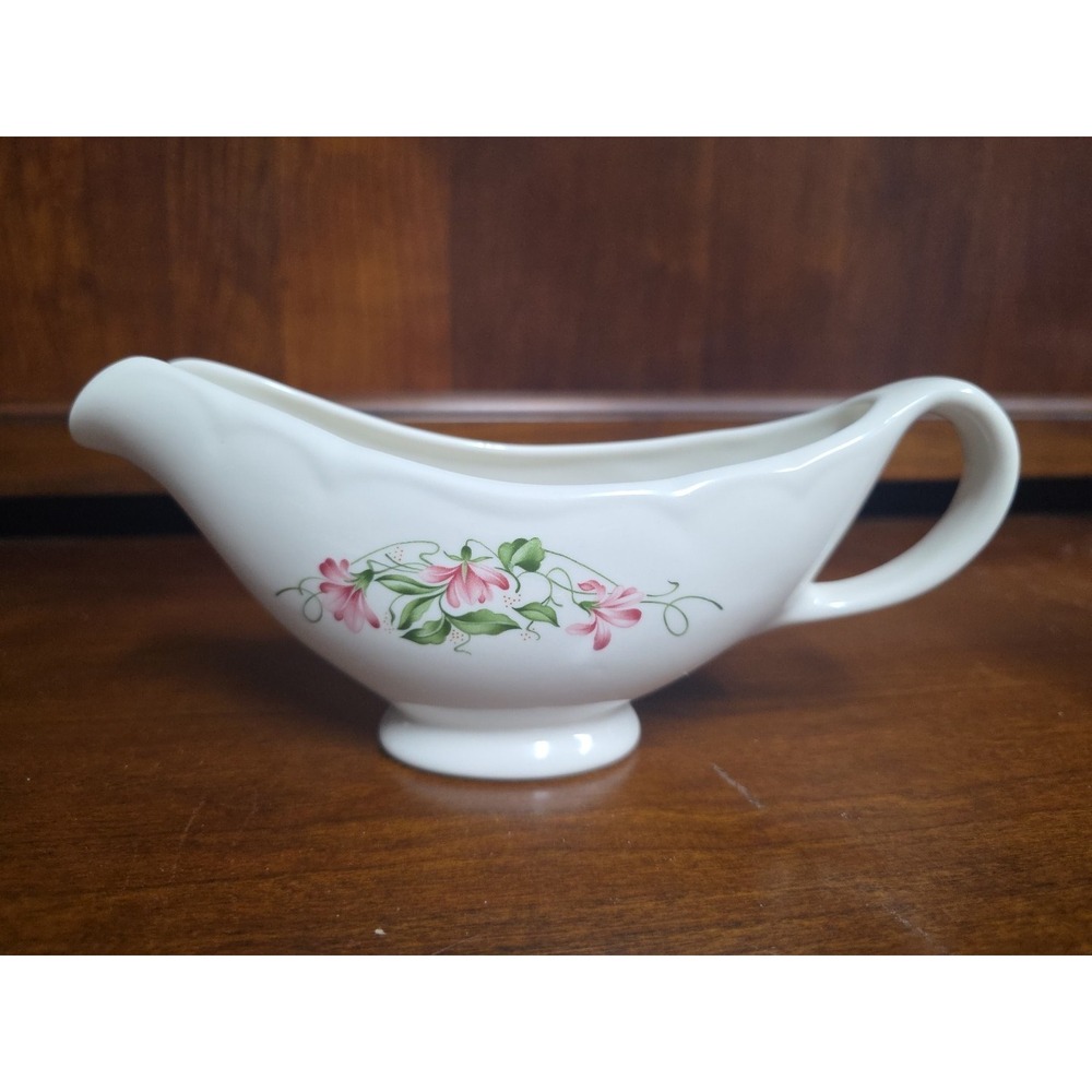 Vintage Floral Gravy Boat Made In Usa Sweet Pea Pink Floral Design Stamped